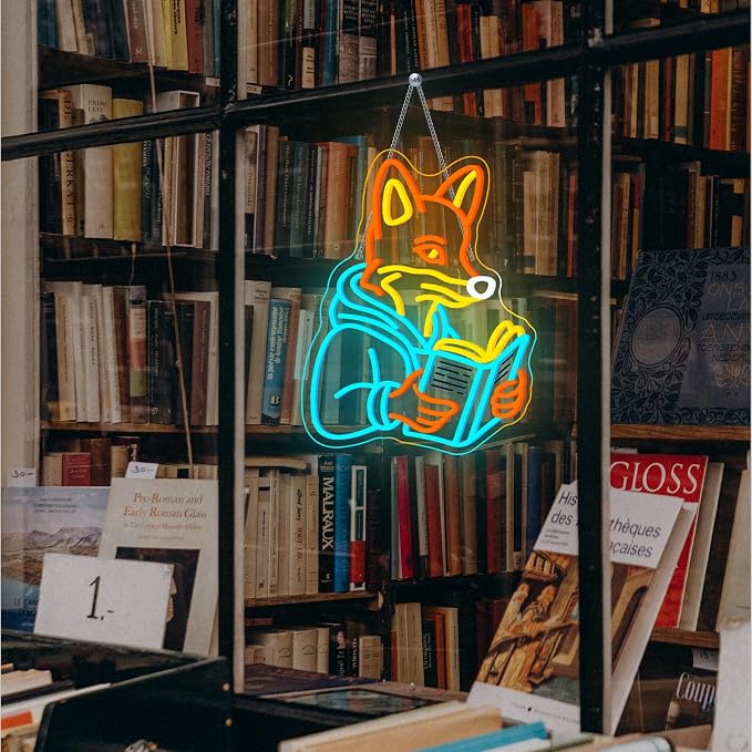 Fox Reading Book Neon Sign Animal Books Neon Wall Decor Colorful Neon Lights for Library Bookshelves Classrooms Bedrooms Wall Art Decoration Classroom LED Light Sign Art Gifts for Book Lovers