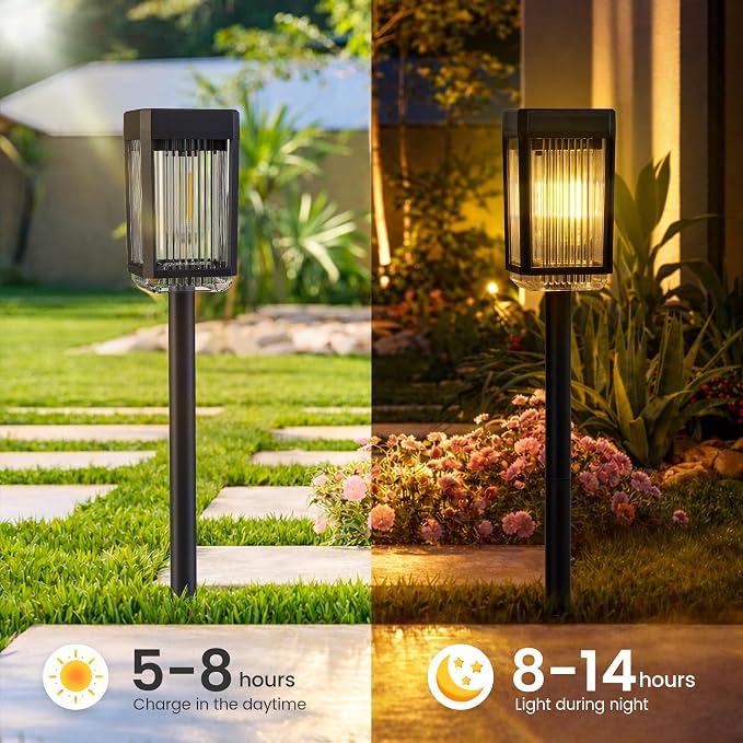 10-40 LM Solar Pathway Lights 3 Brightness Modes 8 Pack | Solar Lights Outdoor Waterproof IP65 Garden Lights Solar Powered for Walkway Driveway Yard Patio Decor (Warm White)