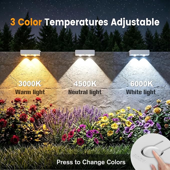Bridika Solar Deck Lights Outdoor 12 Pack, Bright Solar Fence Lights with Lens, 3 Color Modes IP65 Waterproof Large Size Step Lights for Outside, Fence, Stair, Backyard, Patio, Wall White