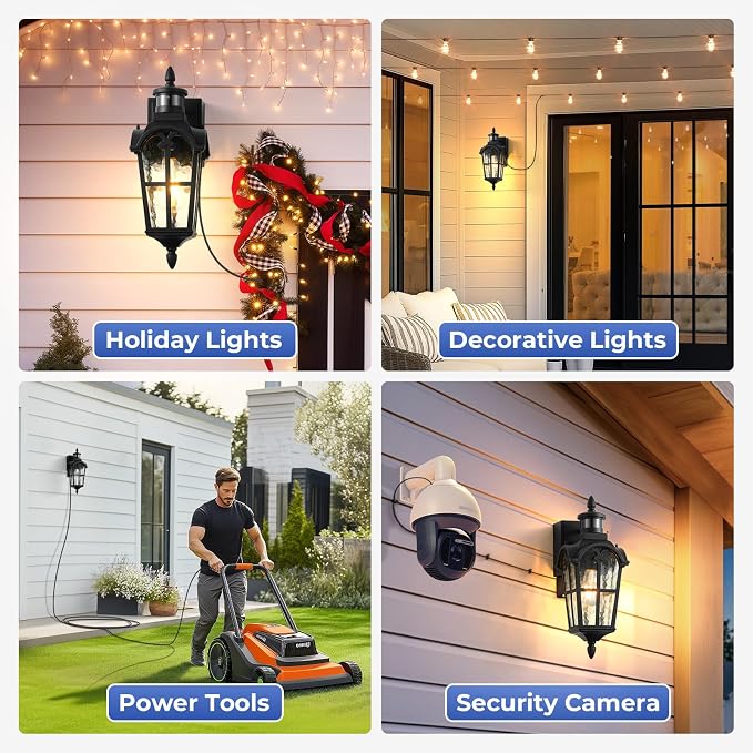 Motion Sensor Outdoor Lights with GFCI Outlet, 16.4" H Black Porch Light Outdoor, Dusk to Dawn Outside Lighting for House, Aluminum Anti-Rust Outside Light Fixtures Wall Mount for Garage Patio