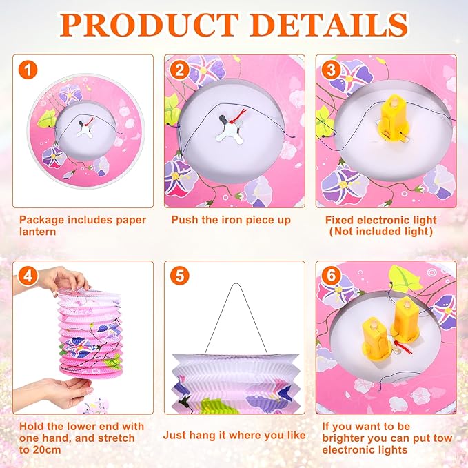 24 Pcs Paper Lanterns Chinese New Year Decorations Flower Bird Colorful Japanese Lantern Lamp 12 Styles for 2026 Chinese Lunar New Year Spring Festival Decorations