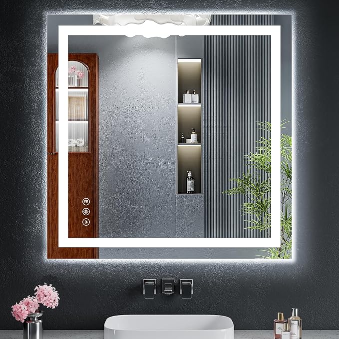 32"x32" LED Bathroom Mirror with Lights, Anti-Fog, Backlit+Frontlit | CRI 95, Stepless Dimmable, 3 Colors Lighting, Shatterproof Tempered Glass, HD Reflection, Memory, (Horizontal/Vertical)