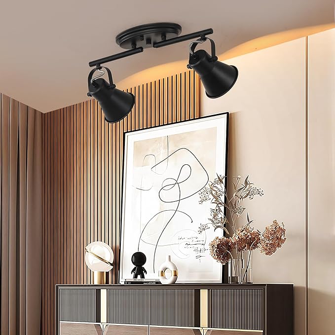 SEEBLEN 2 Light Track Lighting Ceiling, Industrial Directional Ceiling Spot Light Fixture,Black Flush Mount Ceiling Light for Kitchen, Living Room, Hallway, Bathroom, Cabinet, Etc.