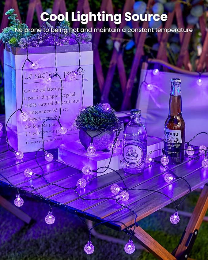 Brightown Purple Solar Halloween Lights - 60 Led 36 Feet Crystal Globe String Lights with 8 Modes, Waterproof for Outdoor Garden Yard Porch Decor
