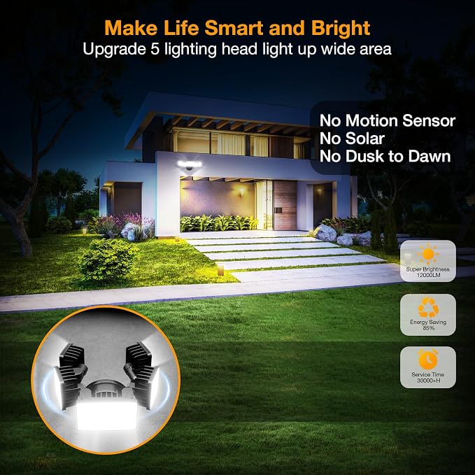 Onforu 120W Smart Flood Light Outdoor, 12000LM LED Security Light APP Control, WiFi Alexa Flood Lights Outside Floodlight with 5 Adjustable Heads, 2700K-6500K Exterior Light Fixture for Yard