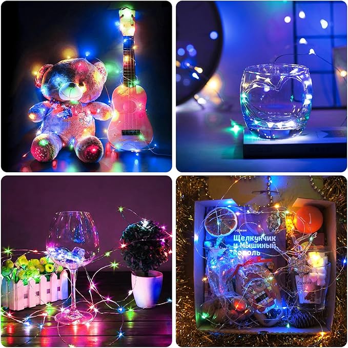 8 Pack Multicolor Fairy Lights Battery Operated, 7ft 20 LED Mini String Twinkle Lights for Easter Valentine's Day Christmas Mason Jars Centerpiece Table Decorations (8, Multicolor)