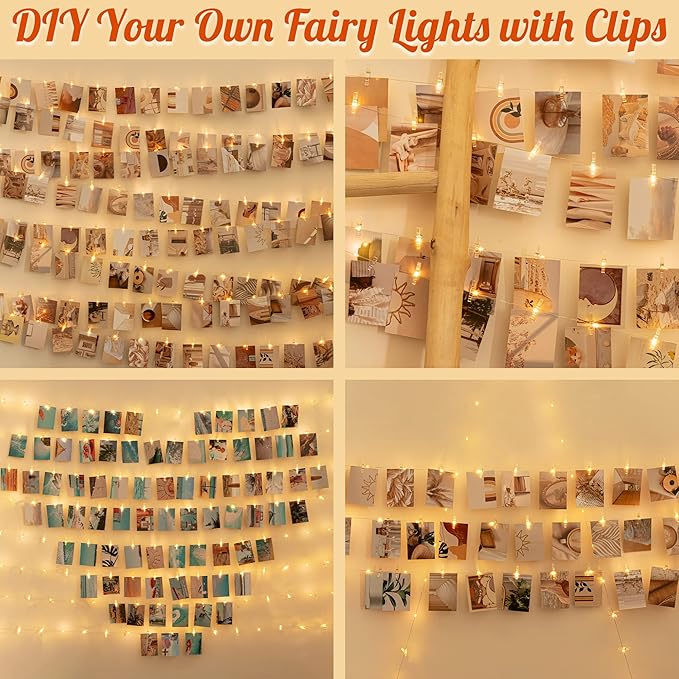 Photo Clips String Light, Fairy Lights with 51 Clear Clips, Battery Operated String Lights with Clips for Pictures, Room Decorations for Dorm Wall Bedroom