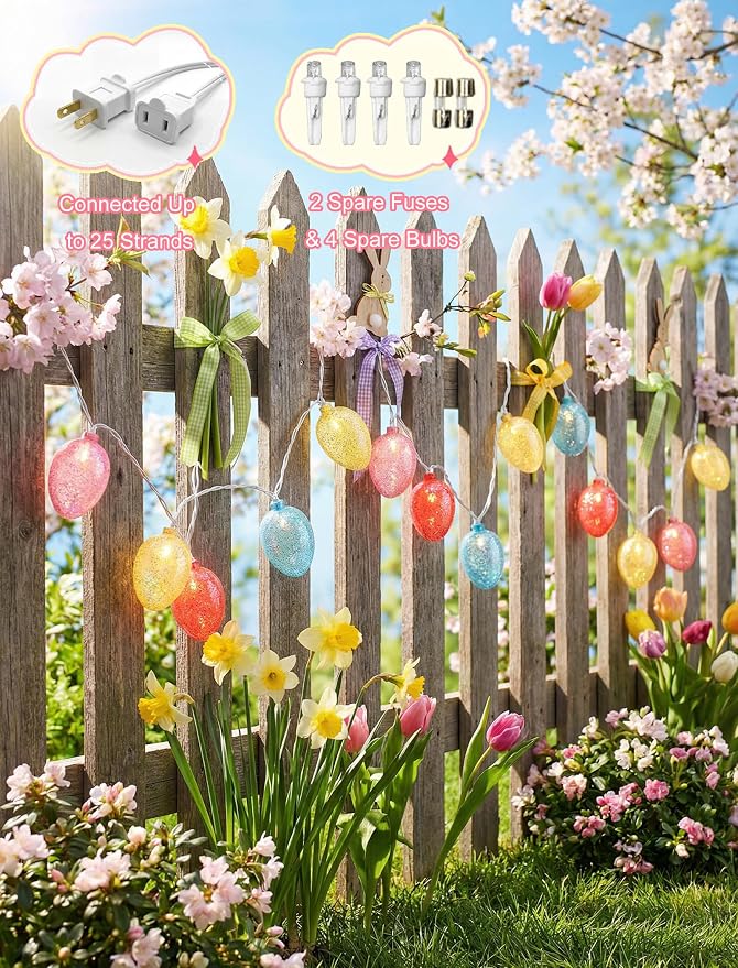 Easter Lights String, 8.5Ft Easter Decoration String Lights with 10 Easter Egg Lights, Multicolor Egg String Lights Plug in for Outdoor Bedroom Party Holiday Home Spring Themed Tree Eggs Decor