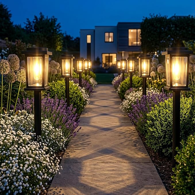 Melunar Solar Pathway Lights Outdoor, 12 Pack Solar Powered Garden Lights Waterproof, Auto On/Off Outdoor Landscape Lights for Patio, Walkway, Driveway, Lawn, Pool Decor. (Warm White)