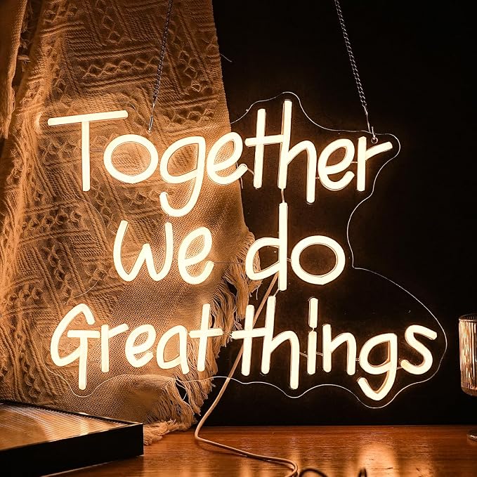 Together We Do Great Things Neon Sign Dimmable Inspirational Neon Light Signs Wall Art Decor for School Home Office Positive Classroom Decor USB Neon Light 16.5 * 12.6 IN