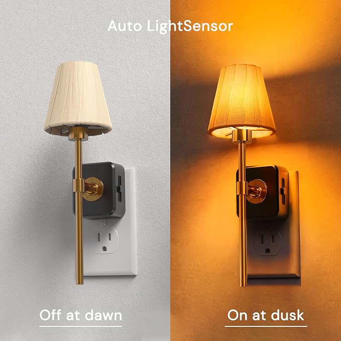 L LOHAS LED Night Lights Plug into Wall, Pleated Fabric Cover Night Light | 2 Pack Amber Night-light with 0-100LM Dimmable, Dusk to Dawn Sensor Vintage Nightlight for Bedroom Living Room Hallway