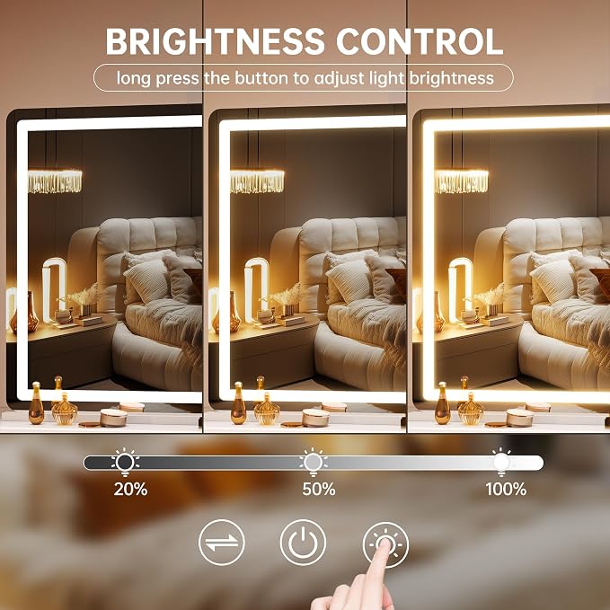 Hasipu Vanity Mirror with Lights, 50.2" x 34" LED Makeup Mirror, Lighted Makeup Mirror with Dimmable 3 Modes, Touch Screen Control Vanity Mirror Round White