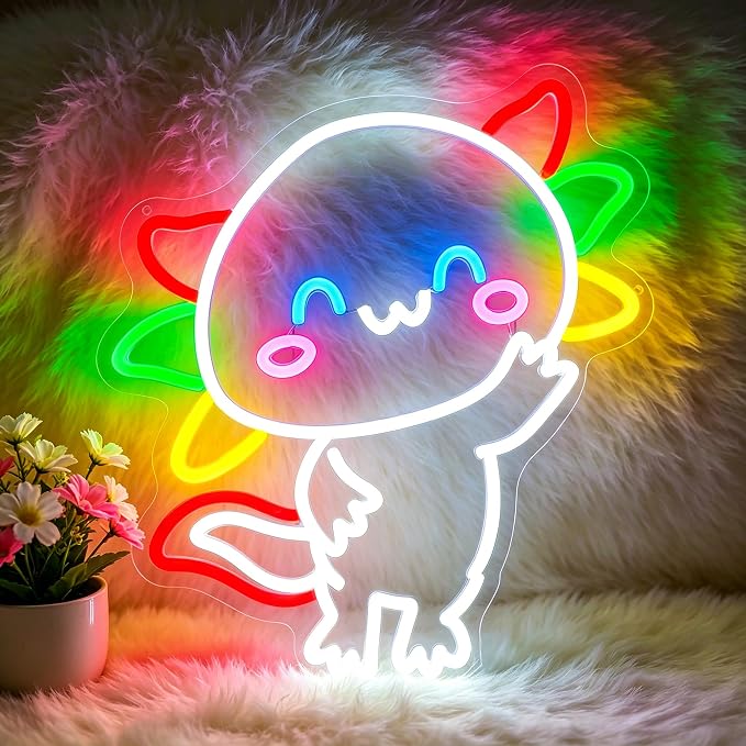 Axolotl Neon Sign Led Sign Neon Signs for Wall Decor Neon Lights | Salamander Led Light Up Sign, White Game Room Decor, Boys Girls Gift, Party, Wall Decor, 5V USB Powered