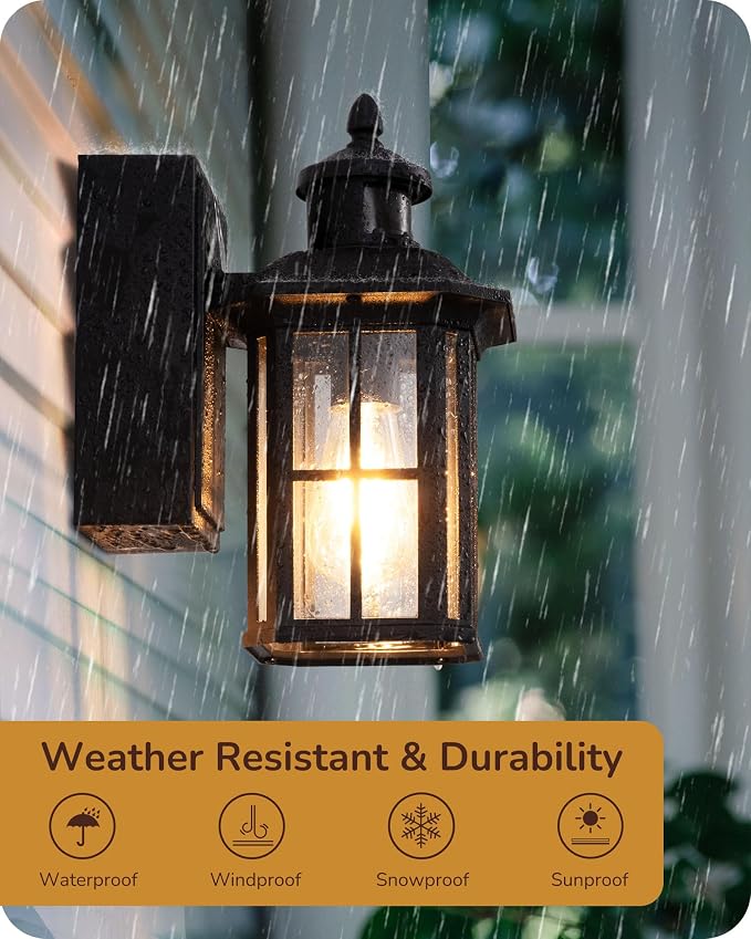 EDISHINE Motion Sensor Dusk to Dawn Outdoor Wall Lights with GFCI Outlet | 3 Modes, E26 Base, 140° Angle & 33FT Range, Waterproof Outdoor Wall Sconce for Patio Garage, Black