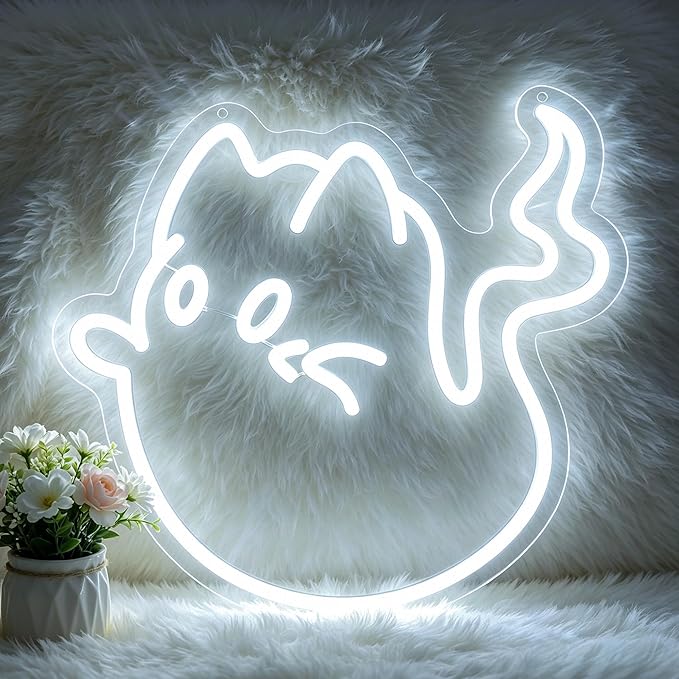 Cat Ghost Neon Sign Led Sign Neon Signs for Wall Decor Neon Lights | Cat Ghost Led Light Up Sign, White Room Decor, Boys Girls Gift, Party, Halloween Wall Decor, 5V USB Powered