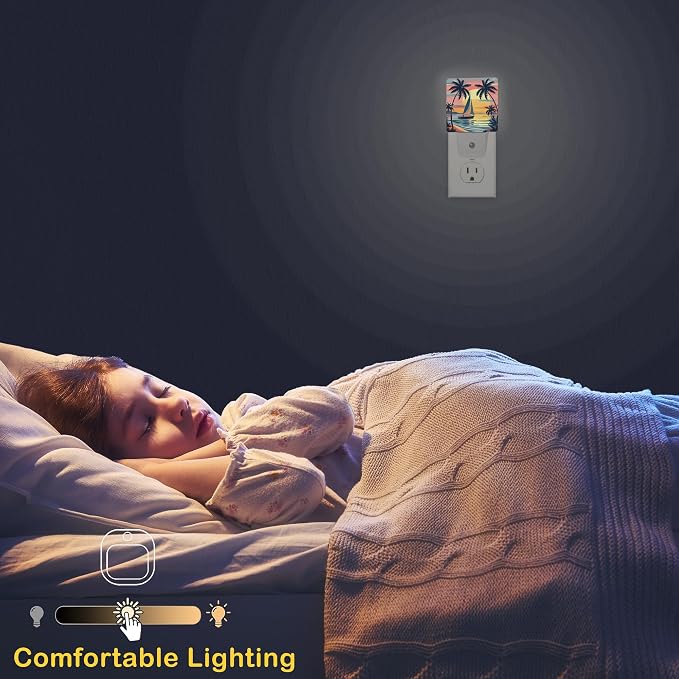 Palm Trees Night Lights Plug into Wall, Sunset Palm Trees Auto Sensor LED Night Lamp for Men Women Boys Girls Holiday Presents Gifts