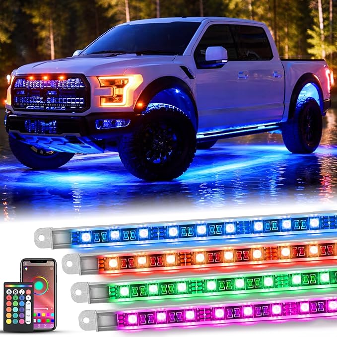 Nilight 4PCS Aluminum RGBW LED Underglow Strip Lights with APP & Remote | 396 LEDs Door Assist Multi Color DIY Sound Active Function Music Mode Underbody Light Strips for Car Truck RV