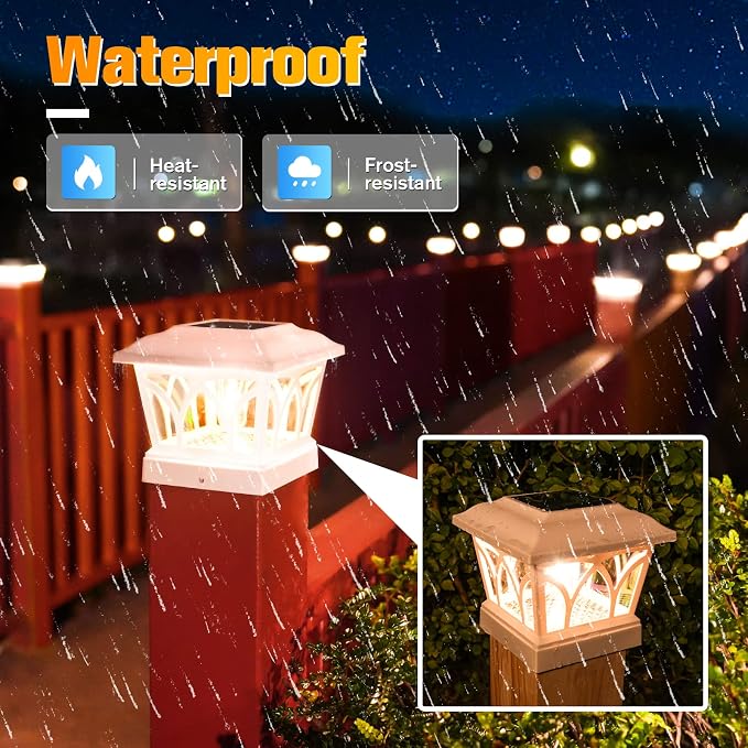 VOLISUN Solar Fence Post Cap Lights, Edison LED 2 Modes 4Pack,Slate White | Solar powered lights fit 4x4/6x6 posts, ideal for garden, deck, mailbox, yard & porch outdoor decoration