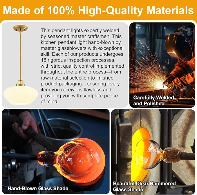 Modern Pendant Lights Kitchen Island, Brushed Gold Pendant Light Fixtures with 11" Milk Glass Shade, Industrial Hanging Pendant Lights Fixture for Kitchen Island Dining Room Bedroom Hallway Entryway