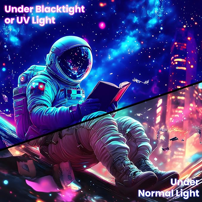 BVBOX Blacklight Space Astronaut Tapestry UV Reactive Galaxy Planet Glow in Dark Tapestries Black Light Poster Neon Wall Hanging Art for bedroom Living Room (Astronaut-UV-3M)