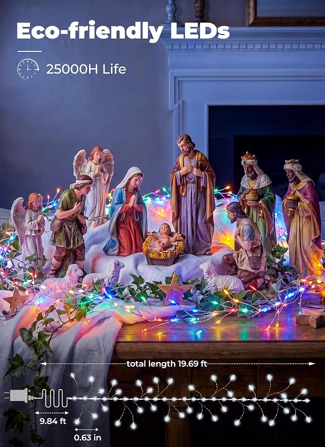 Flowing Fairy Lights Plug in with 14 Modes, 10FT 388LED Twinkle String Lights Indoor, Christmas Tree Lights Indoor Waterproof for Bedroom Christmas Home Room Decor, Multicolor