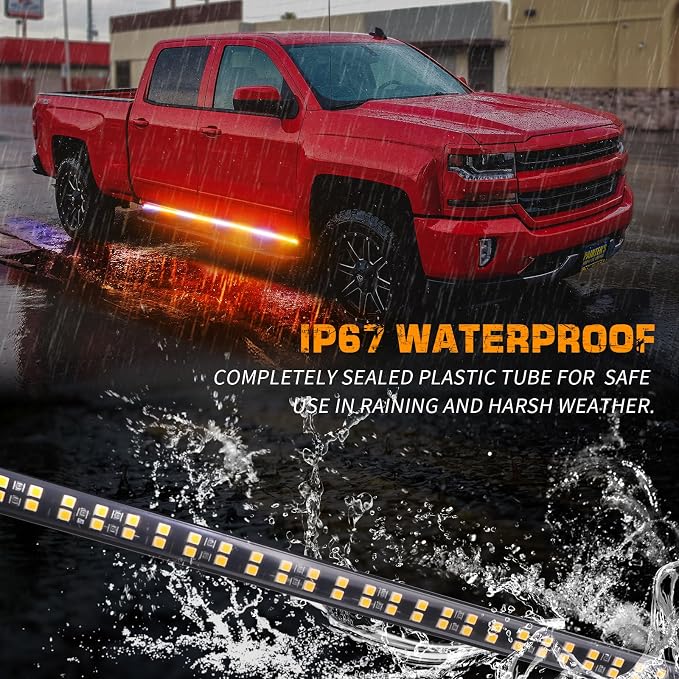 2PCS 70 inch Running Board Strobe Lights 864 LED Emergency Lights | Exterior Amber White Flashing Warning Hazard Caution Safety Light Strip for Tow Plow Trucks Construction Vehicles Pickup
