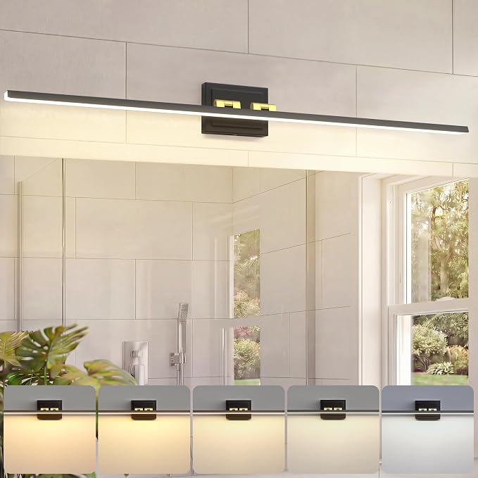 VOLISUN Modern Bathroom Vanity Light 48 inch, Rotatable, 30W Dimmable 5CCT Led Bathroom Light Fixture Over Mirror, Black Gold Bar Vanity Light for Bathroom Mirror Cabinets-ETL Certificated