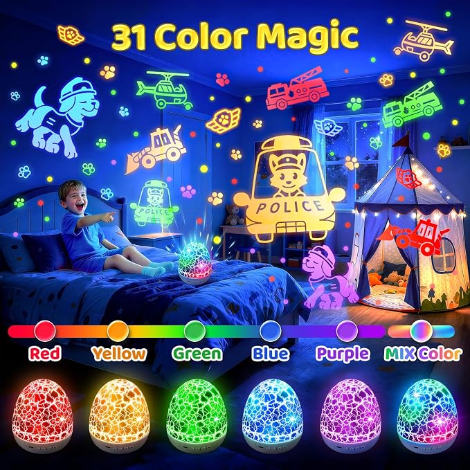 Star Projector Night Light for Kids, 6 Films & 15 Lullabies White Noise Sound Machine, Sensory Toys for Boys Toddlers, 360 Rotation Remote Timer Dino Egg Lights for 1-9 Boy Birthday Gifts