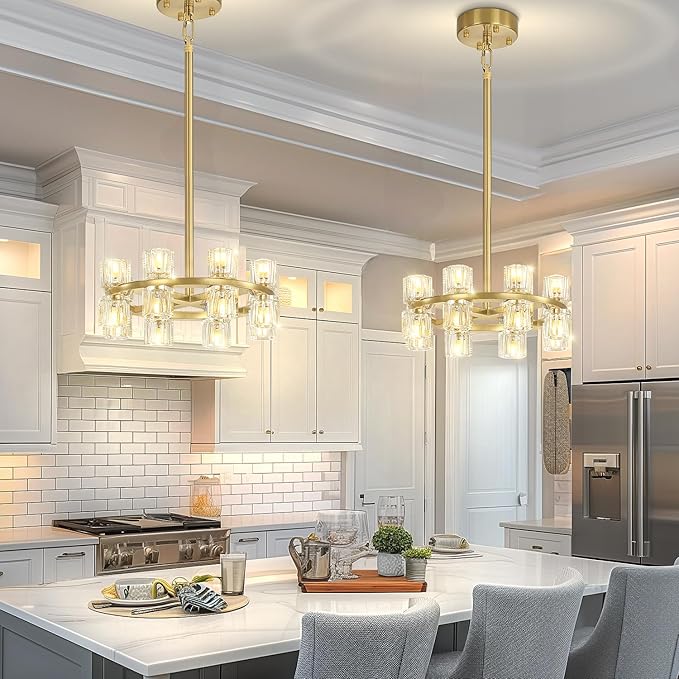 D16 Small Wagon Wheel Chandeliers 16-Lights Gold Round Chandelier Pendant Light for Kitchen Island Crystal Chandeliers for Dining Room,Living Room