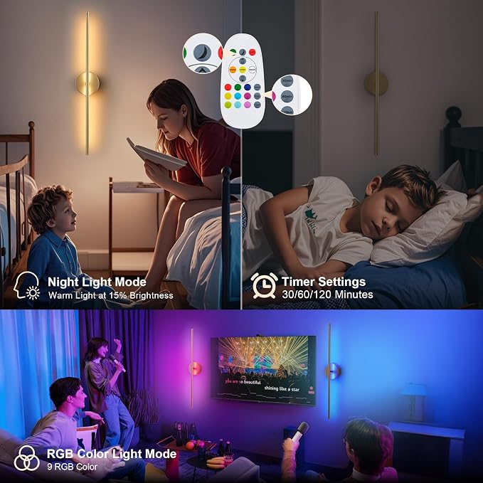 KARTOOSH Battery Operated Wall Sconces Set of Two Wireless Wall Lights | Rechargeable Wall Sconce with Remote 350°Rotate Dimmable RGB 3CCT LED Wall Lamp for Living Room, Bedroom