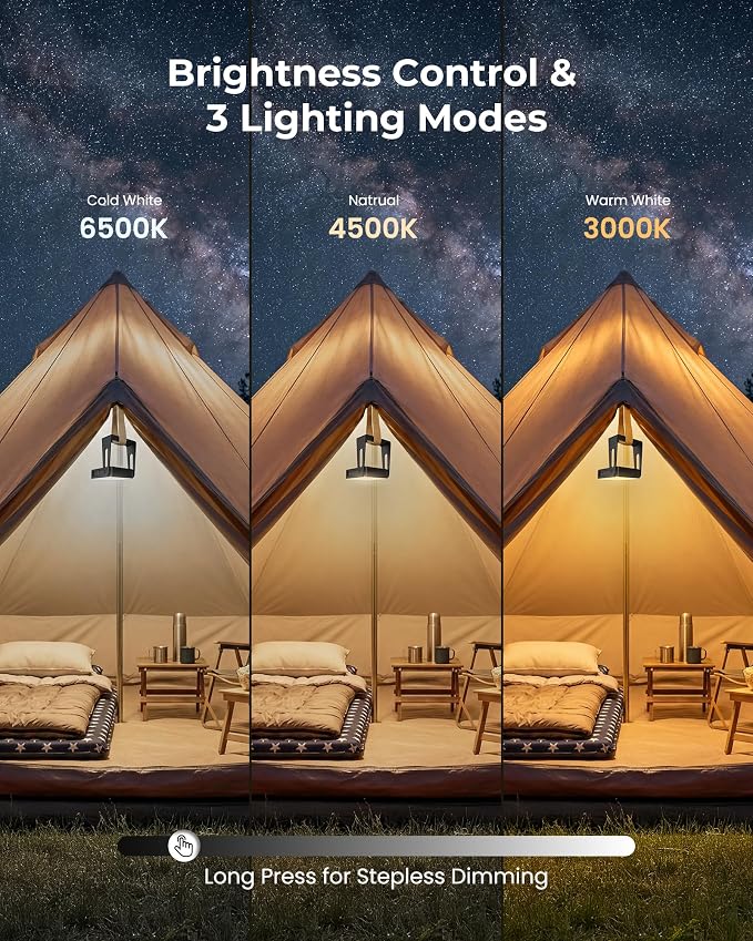 Portable LED Camping Light, 3 Modes,Rechargeable 4000mAh Dimmable Camping Lantern with 360° Rotatable Stand, 2-in-1 Flashlight Emergency Camping Lamp for Home Power Outages, Outdoor Hiking,Hurricane