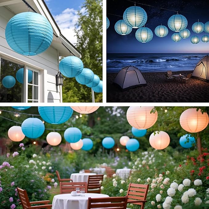Chinese Paper Lanterns - Pack of 10, 10-Inch Blue Hanging Lights for Birthday Party Decorations, Ceiling Decor, Rainbow Classroom, Wedding, and Home Party