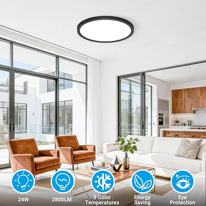 2 Pack LED Flush Mount Ceiling Light,12Inch 24W,3000K/3500K/4000K/5000K/6500K 5 Color Temperatures Ceiling Light Fixture for Kitchen Porch Hallway Bedroom Bathroom Closet,Oil-Rubbed Bronze
