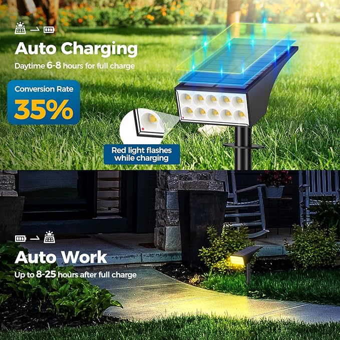 WENATY Solar Lights Outdoor Waterproof IP65, 12 Pack Spot Light, Warm White | IP65 Waterproof, Auto On/Off LED Powered Yard Garden Flood Solar Light for Outside Pathway Wall Tree Lawn Uplights Lights