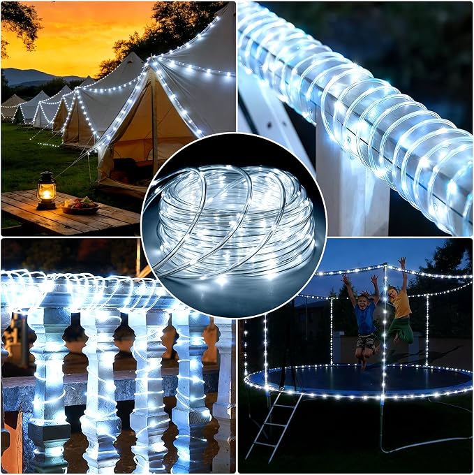 66FT Rope Lights, 240 LED Outdoor String Lights, Tube Lights with UL-Certified Plug, IP65 Waterproof 8 Modes Connectable Indoor Outdoor String Lights for Garden Patio Wedding Decor (White)