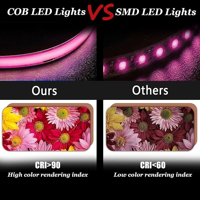 COB Pink 20Ft LED Strip Lights 24V Safe Voltage Dimmable Eye‑Caring Flexible Tape Lights for Princess Girls Bedroom Kids Room Nursery Under Cabinet Home Decor Easy Install High CRI95+