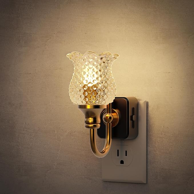 JandCase Night Light, Glass Night Lights Plug into Wall Dimmable | Floral LED Nightlight, 0-100LM Flower Nightlights, Dusk to Dawn Sensor, 1W Vintage Nite Light for Bathroom Hallway Gift Decor