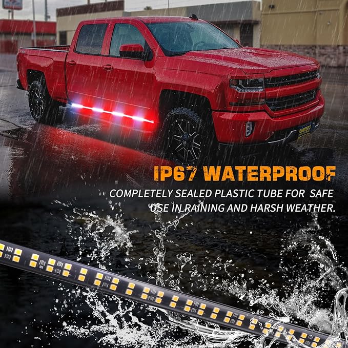 2PCS 70 inch Running Board Emergency Lights 864 LED Strobe Lights | Exterior Red White Flashing Warning Hazard Caution Safety Light Strip for Tow Plow Trucks Construction Vehicles Pickup