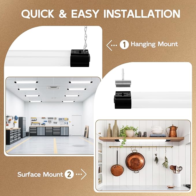 hykolity 2FT LED Shop Lights,22W (200W Equivalent) 2400LM,2 Pack | 5000K Daylight White, Linkable Garage Light for Ceiling, Workshop, Basement, Hanging or Surface Mount with Plug,Black - ETL