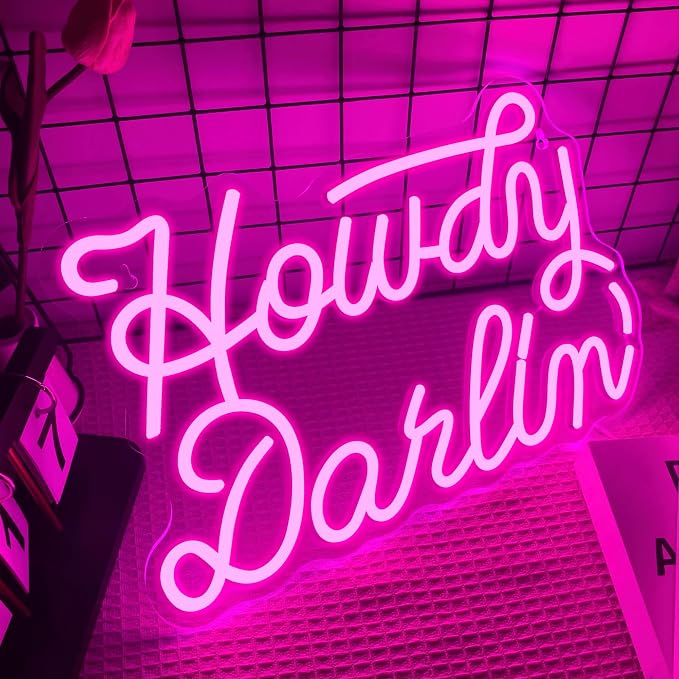 Howdy Darlin’ Neon Signs for Neon Sign,Dimmable Western Cowgirl Neon Light,Usb Powered for Man Cave Party Bedroom Bar Birthday Cowboy Lover Gifts(15.7 * 10.6in)