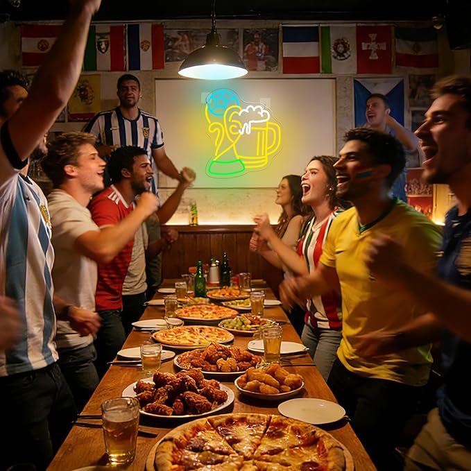Soccer Beer Neon Sign, Dimmable Football LED Neon Light for Fans, Sports Themed Neon Light Signs for Man Cave Boys Teen Home Bedroom Playroom College Dorm Club Birthday Party Decor