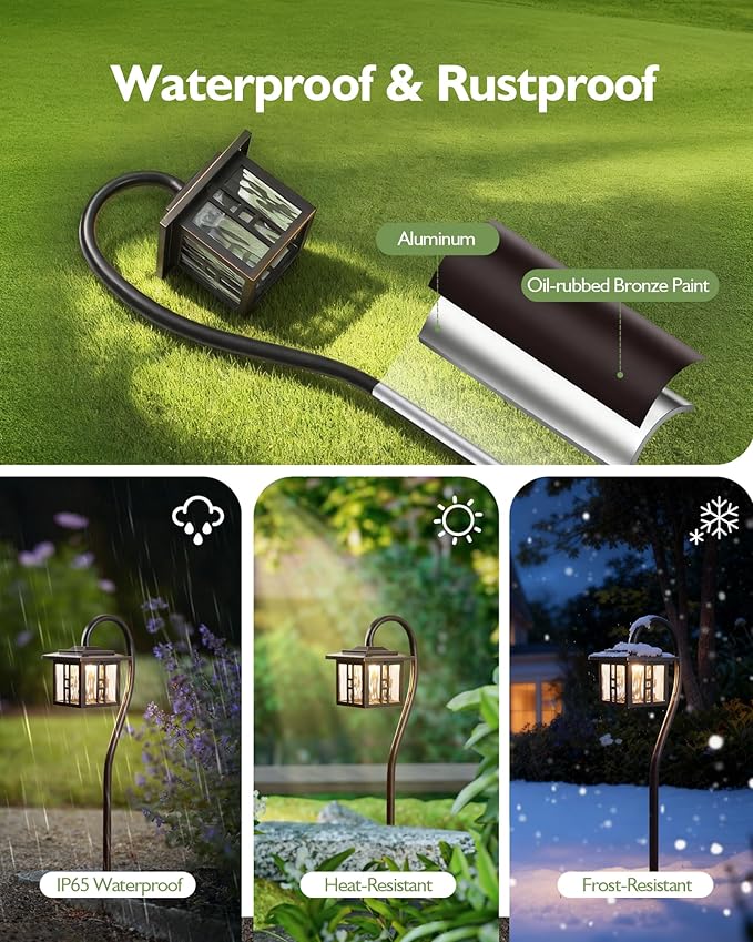 LITFIT Low Voltage Landscape Lighting Lanterns, 3W 185lm Oil-Rubbed Bronze Outdoor Pathway Lights for Garden, Die-Cast Aluminum, Waterproof, Outside Lights for House, 50,000H Integrated LED, 4Pack