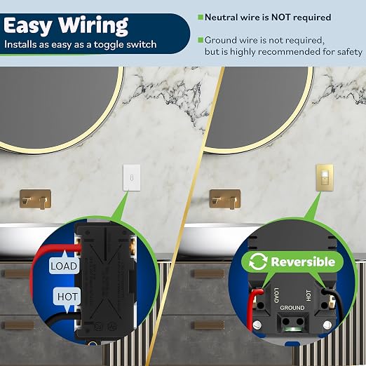 TOPGREENER PIR Motion Sensor Light Switch, No Neutral No Ground Wire, Gold | Occupancy & Vacancy Motion Sensor Switch, Operable Without Ground Wire, Single Pole, Wall Plate Included, UL Listed, 1Pack