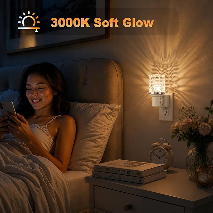 JandCase LED Night Light, Dimmable Nightlight Plug in 2 Pack,Dusk to Dawn | Modern Nightlight, Auto On Off Light Sensor, 3000K Soft White Night Light 0-100LM Brightness, Bathroom Hallway Bedroom Decor