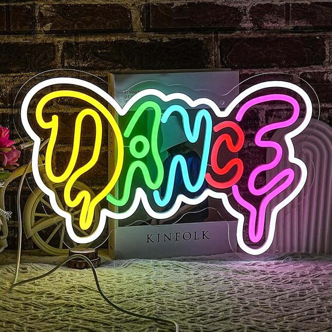 Dance Neon Sign for Wall Decor Colorful Dripping Letter Neon Light Music Neon Light Sign Dance Led Light Sign for Dancing Party Club Bar Accessories