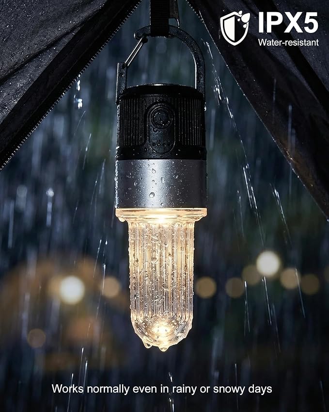 pearlstar 4 Pack Led Camping Lantern USB Rechargeable Outdoor Tent Lights with Clip for Hanging Hook Camping Flashlight Emergency Lamp, 4 Modes/IPX5 Waterproof/Battery Powered (Black)