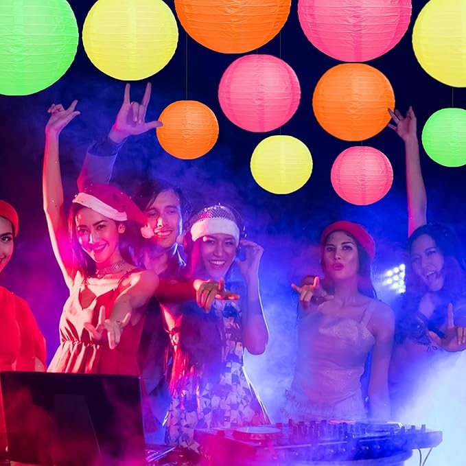 12 PCS Neon Party Decorations Tropical Party Decorations Colorful Paper Lanterns 10 in for Wedding Home Supplies (Neon)
