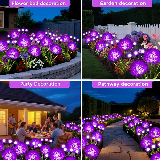Solar Garden Lights, 6 Pack Solar Purple Swaying Firefly Lights with Flowers, Waterproof Purple Halloween Flowers Light Outdoor for Garden Patio Yard Fall Decoration, Gifts for Women Mother's Day