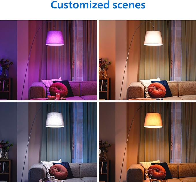 PHILIPS Smart 100W A19 LED Light Bulbs 4-Pack - Connects to Your Wi-Fi - E26 - Control with Voice or App + Activate with Motion - Matter Compatible