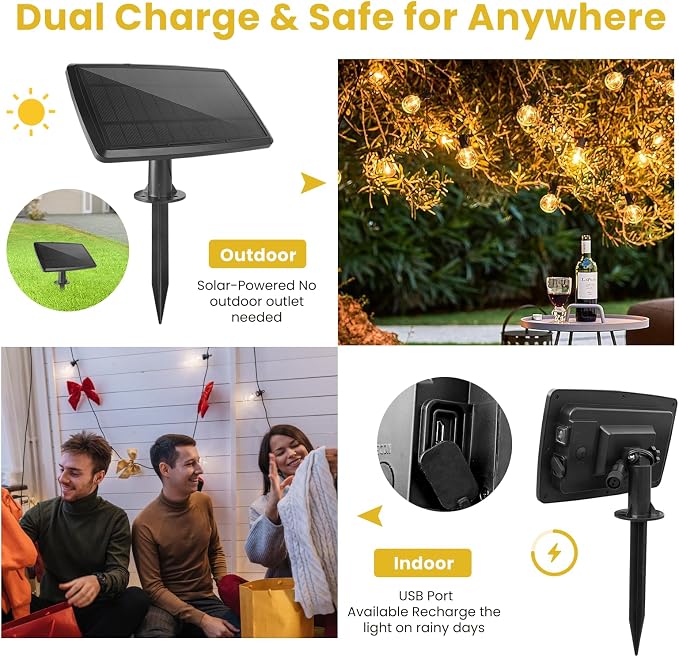 Yusist 200FT Solar String Lights Outdoor Waterproof with Remote,G40 Solar Powered String Lights with 60+3 LED Shatterproof Bulbs, Dimmable Solar Patio Hanging Lights for Outside Backyard Party